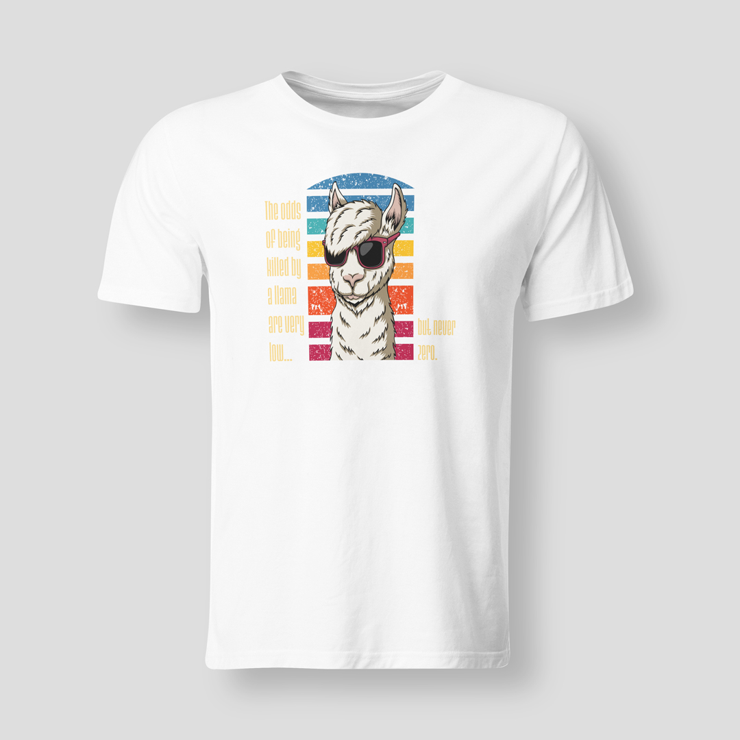 The Odds Of Being Killed By A Llama Are Very Low But Never Zero T shirt the-odds-of-being-killed-by-a-llama-are-very-low-but-never-zero-t-shirt